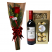 Ramalhete de 1 Rosa Imp. Envelope + 1 Mine Box Vinho