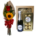 Ramalhete de 1 Rosa Importada e 1 Girassol + 1 Mine Box Espumante Ramalhete de 1 Rosa Importada e 1 Girassol + 1 Mine Box Espumante