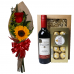 Ramalhete de 1 Rosa Importada e 1 Girassol + 1 Mine Box Vinho