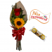 Ramalhete de 1 Rosa Importada e 1 Girassol + 1 Placa Feliz Aniversário + Ferrero Rocher 3und