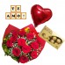 Combo Buque de 12 rosas + Ferrero Rocher com 8 und. + Plaquinha "TE AMO" + Balão Metalizado 