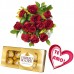 Combo Buque de 12 rosas + Ferrero com 8 und + Plaquinha Te Amo 